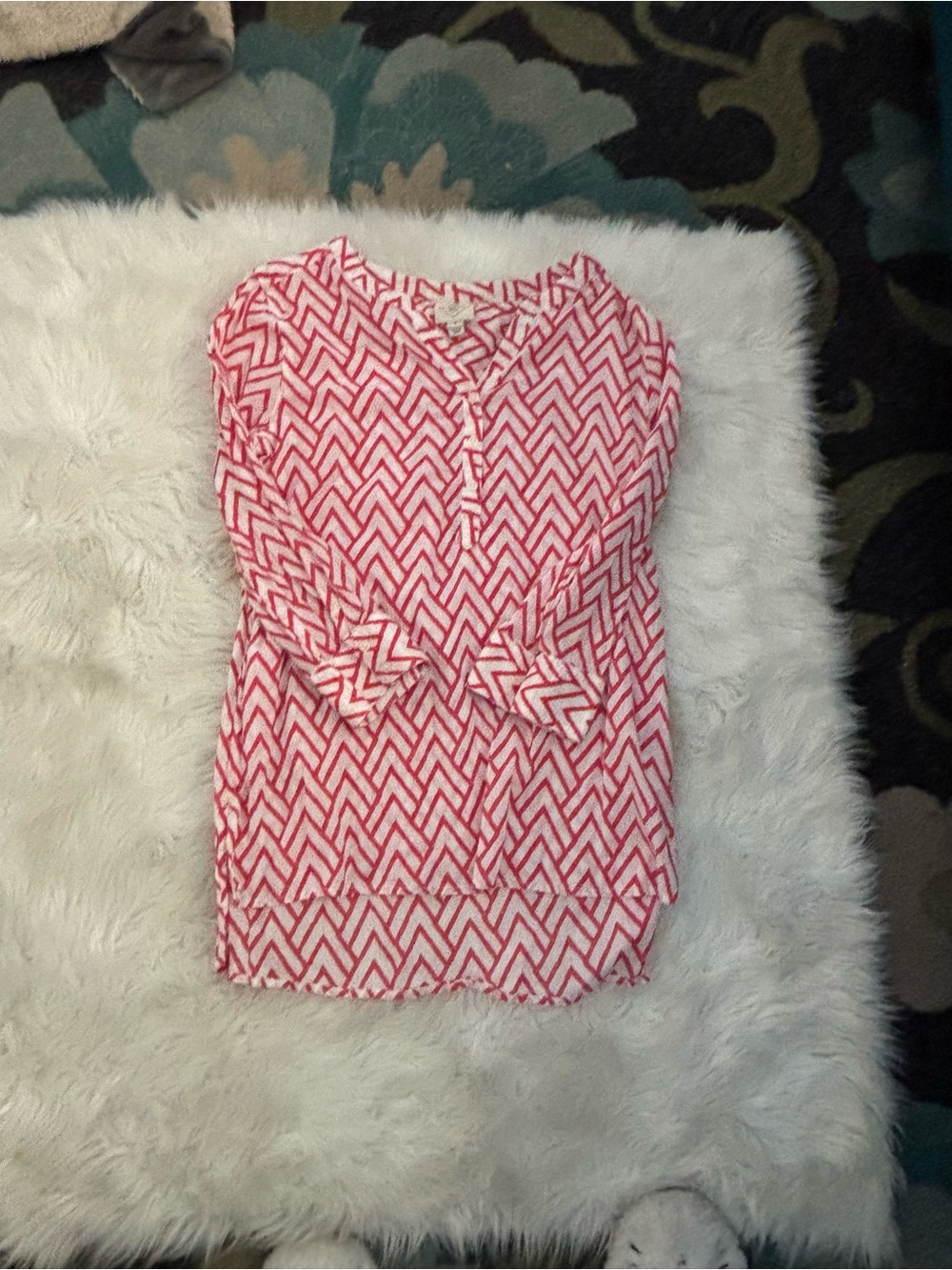 St. John's Bay Pink and White Chevron Tunic Top
